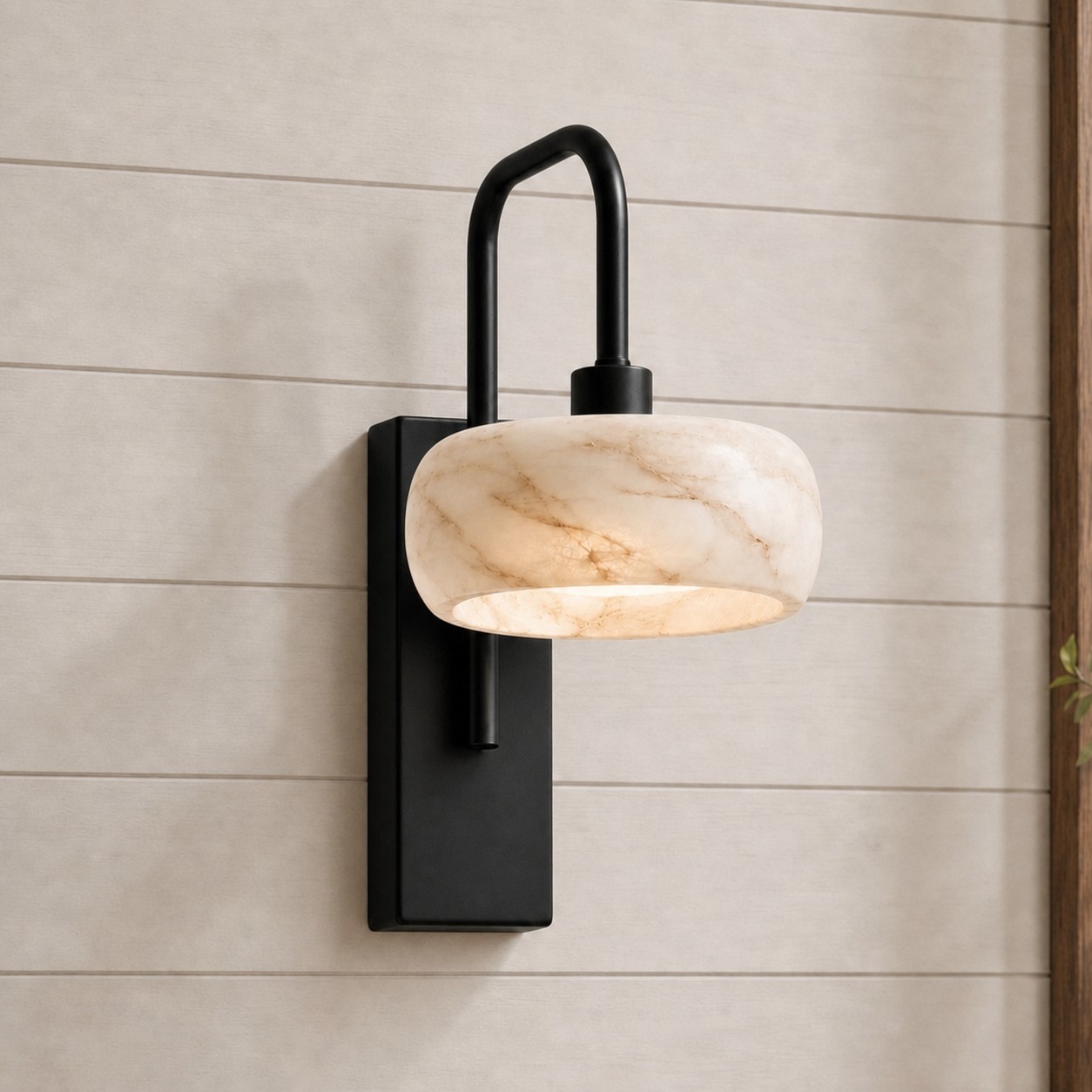 Elliot Wabi Sabi Travertine Wood Cylinder Wall Light
