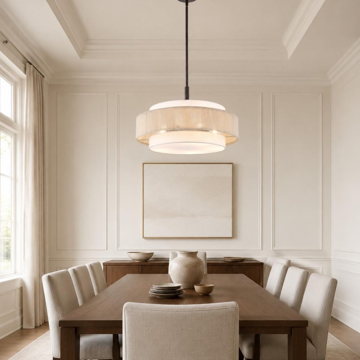 Tim Scandinavian Tiered Fabric Drum Chandelier