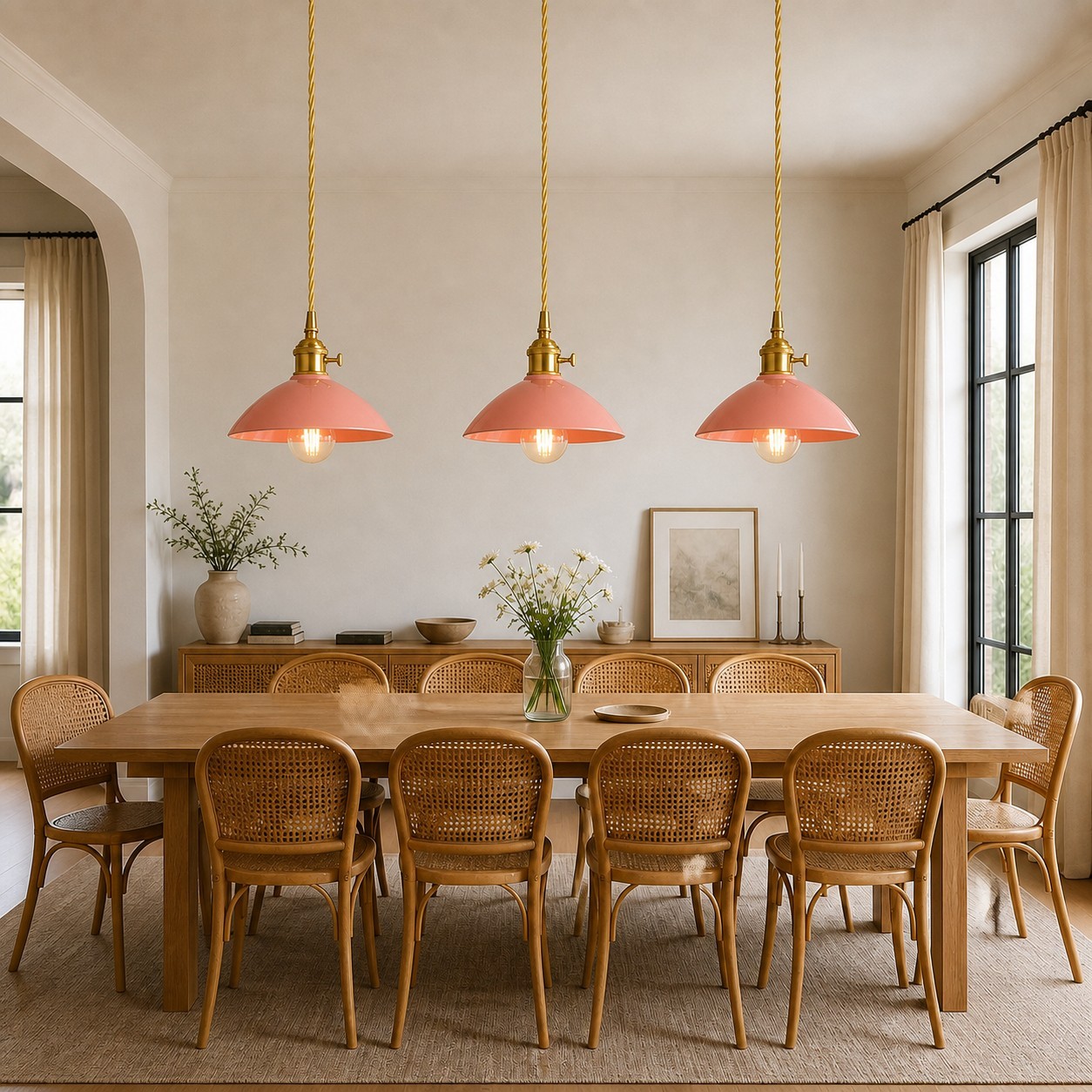 Lenora Vintage Ceramic Brass Cone Pendant Light