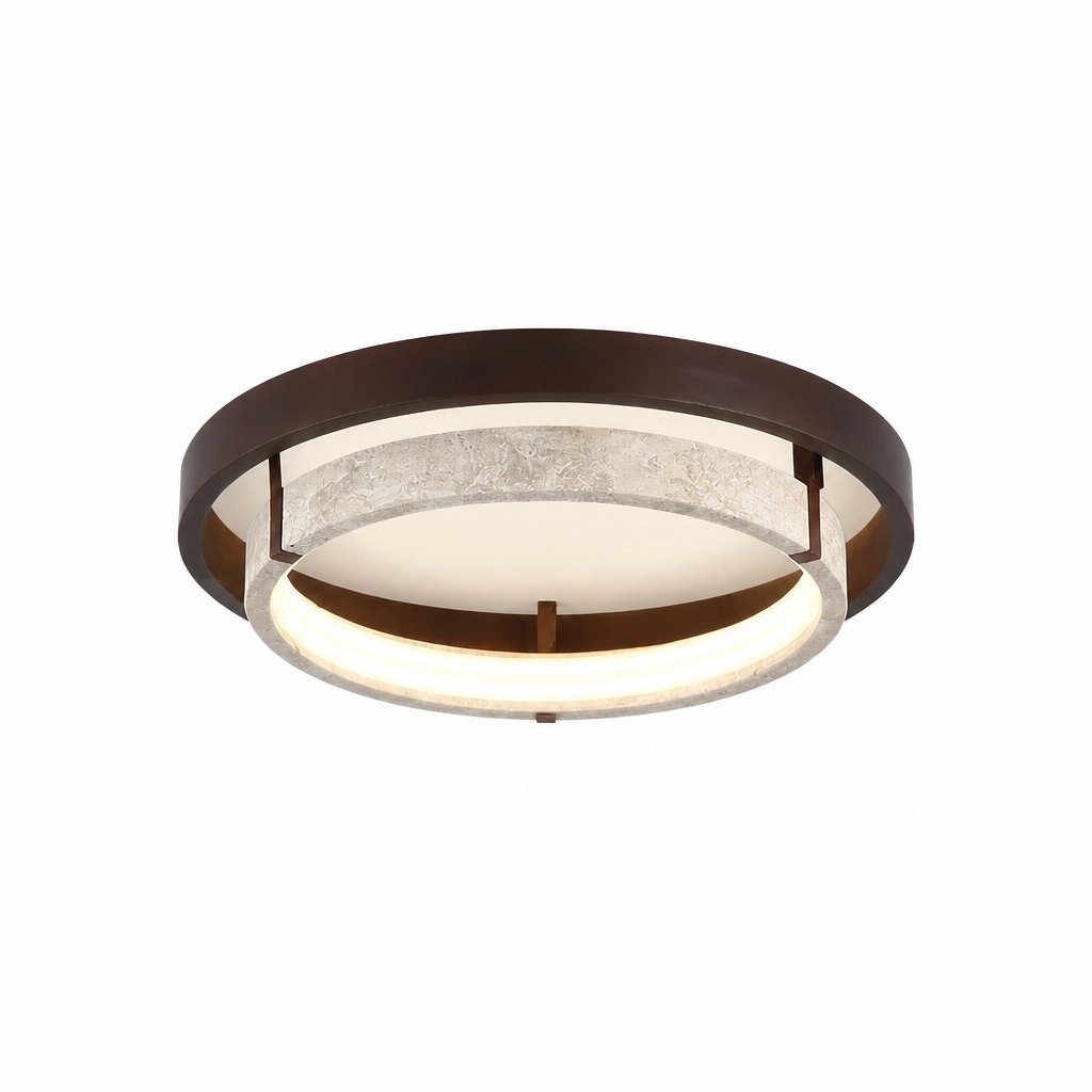 Jayce Organic Wood & Travertine Layered Round Ceiling Light