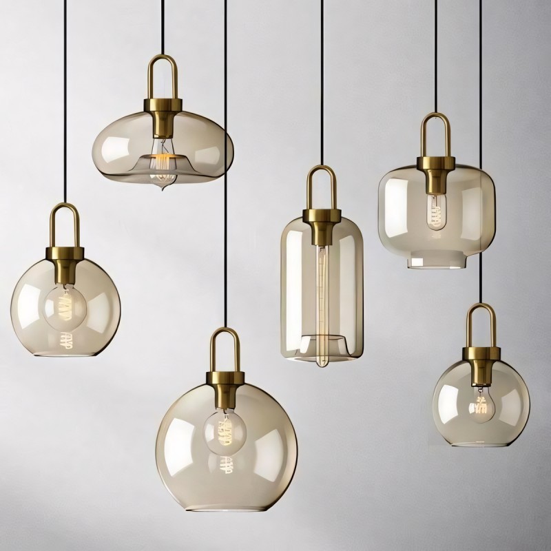 Vylith Brass Cognac Glass Single Hanging Lamp