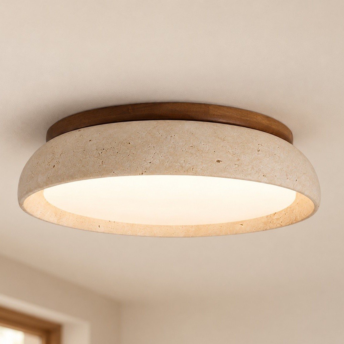 Archie Faux Travertine Round LED Flush Mount Ceiling Light