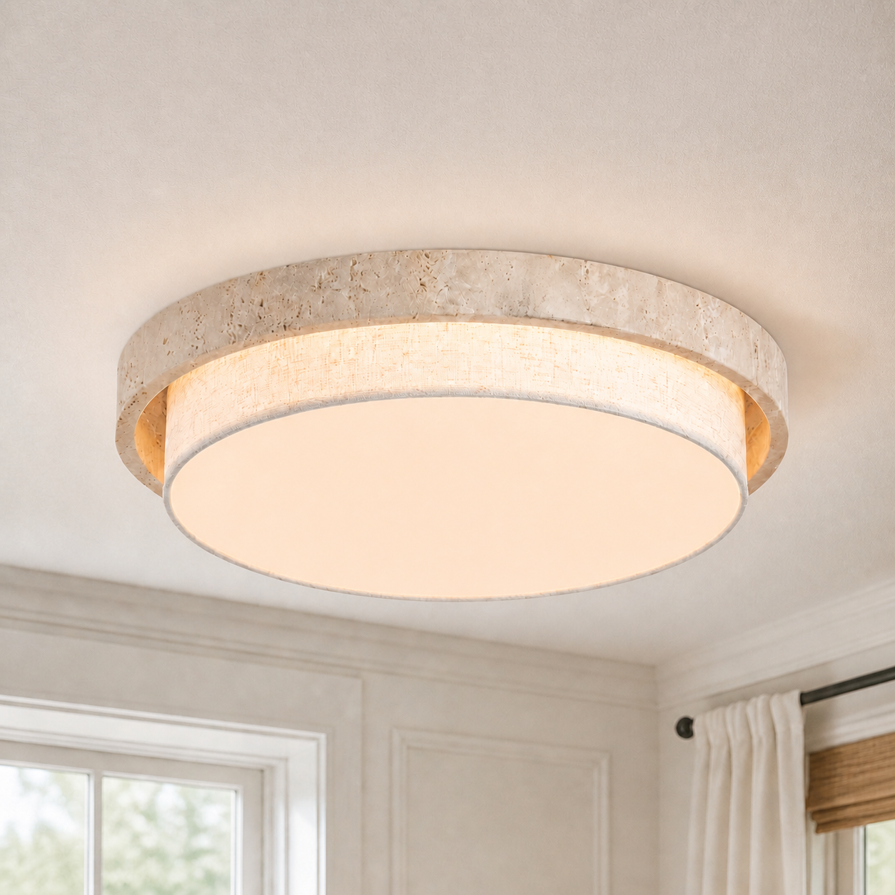 Cavell Wabi Sabi Travertine Flush Mount Ceiling Light