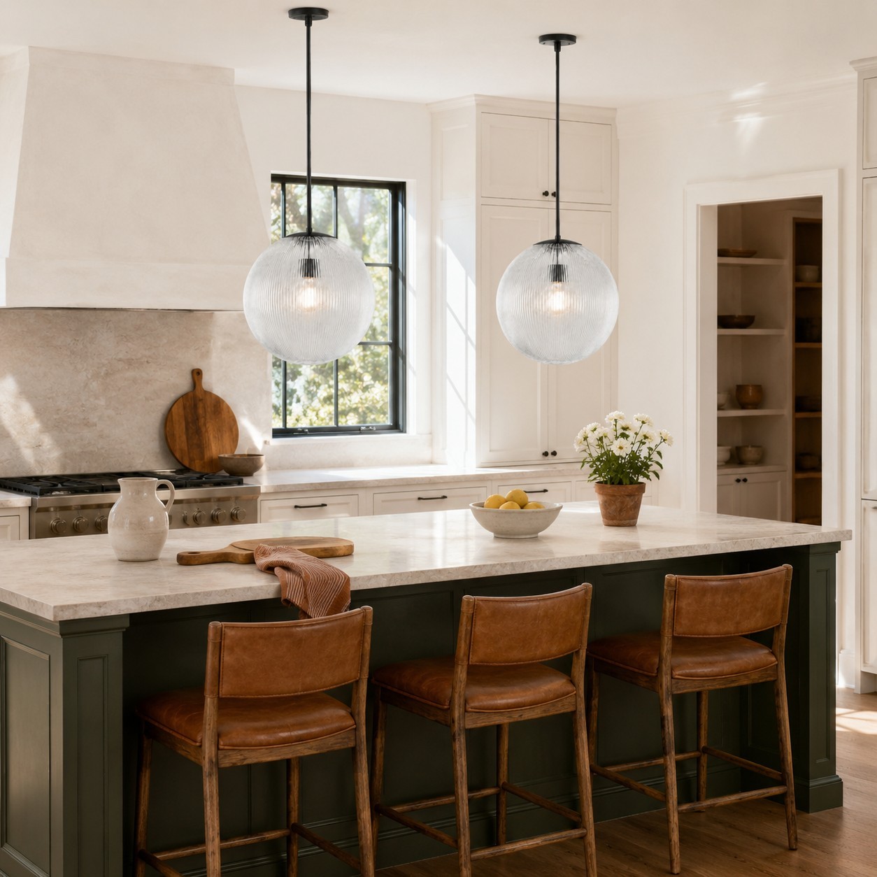 Alain Farmhouse Cooper Ribbed Glass Pendant Light