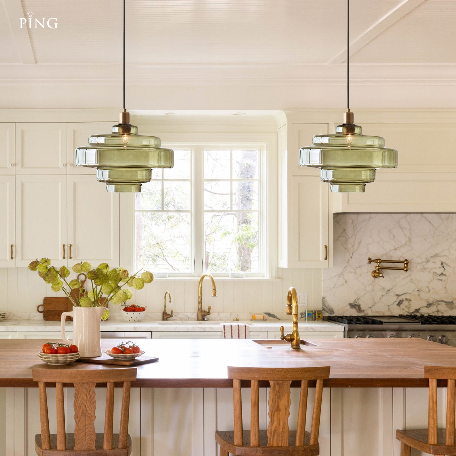 Yves Contemporary Tiered Green Glass Pendant Light