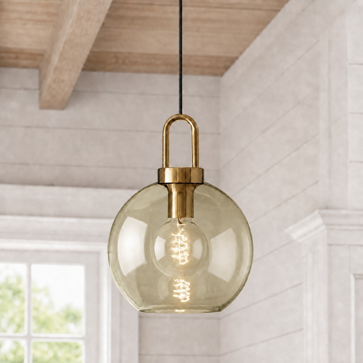 Vylith Brass Cognac Glass Single Hanging Lamp