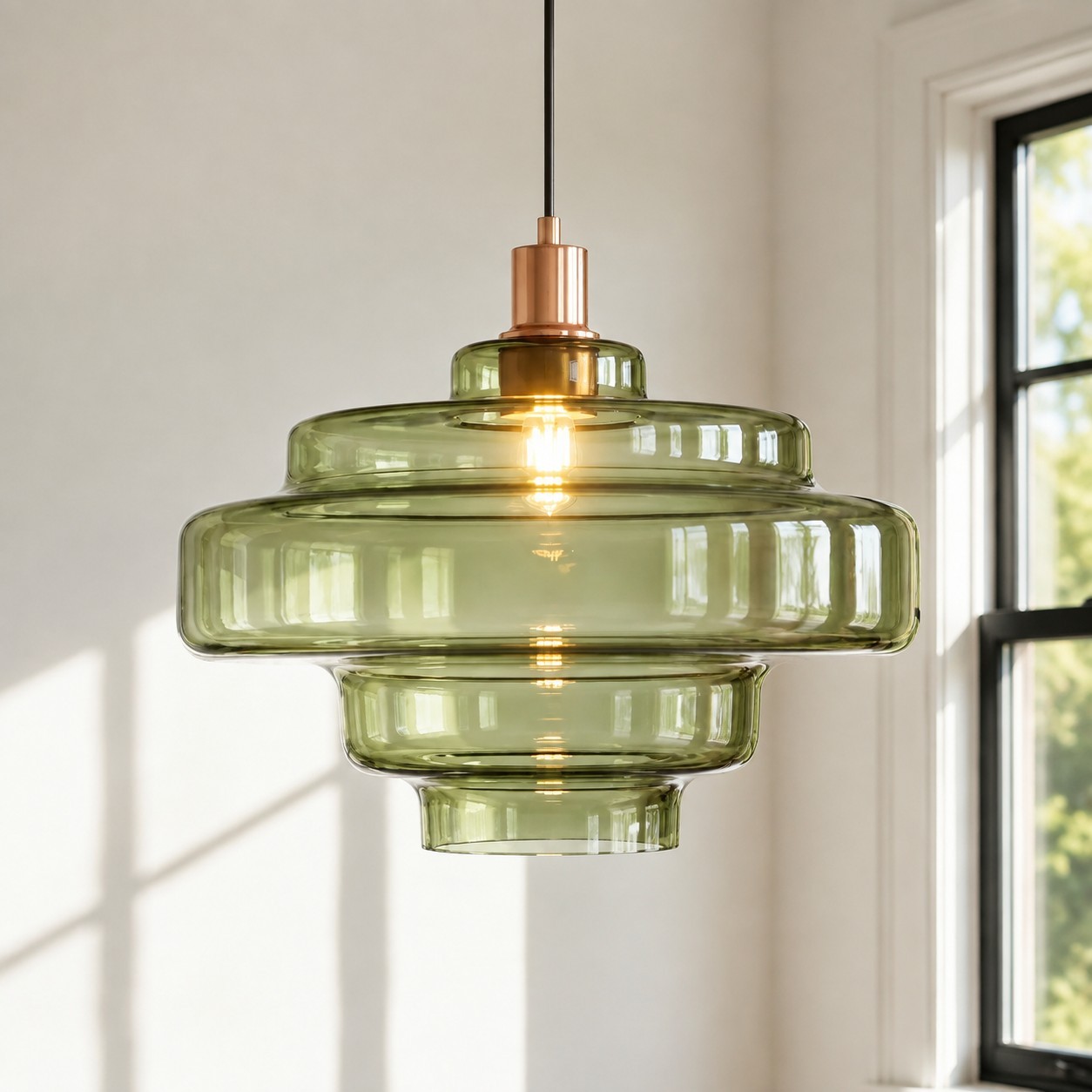 Yves Contemporary Tiered Green Glass Pendant Light