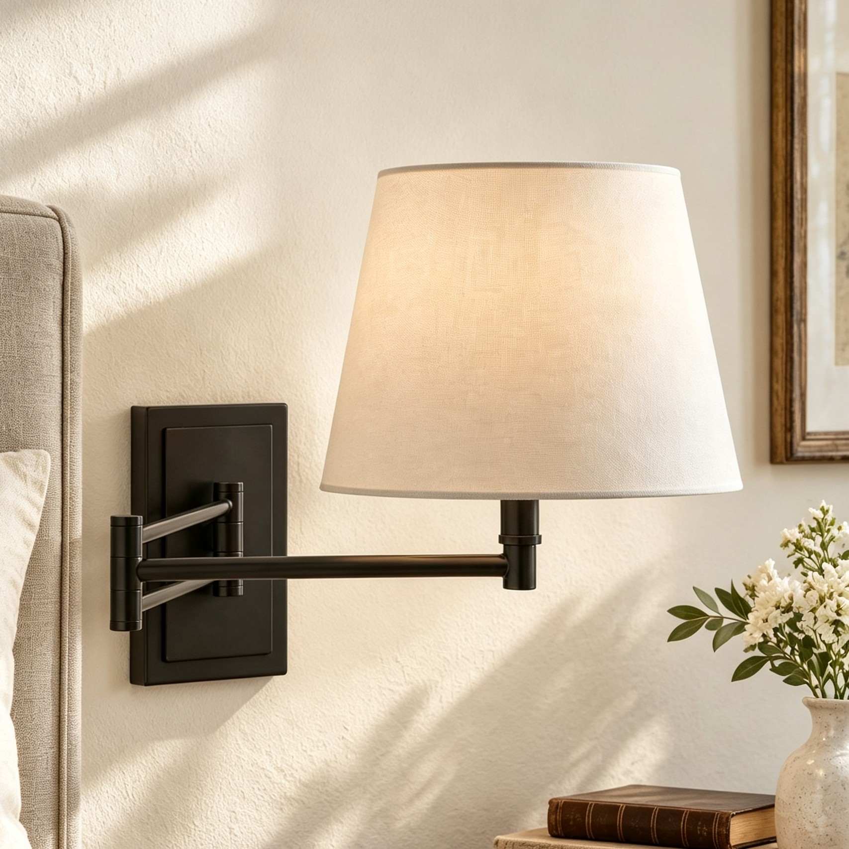 Lutyens Wabi-sabi Iron Swing Arm Fabric Wall Light