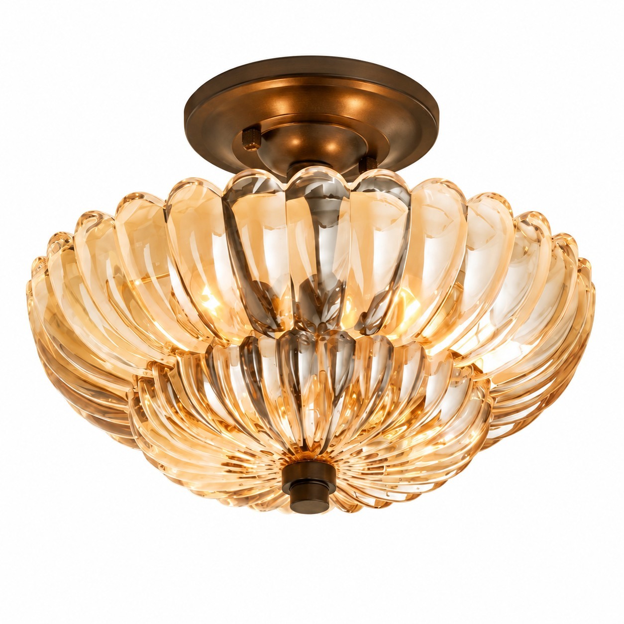 Raveena Vintage Amber Glass Semi Flush Mount Floral Ceiling Light