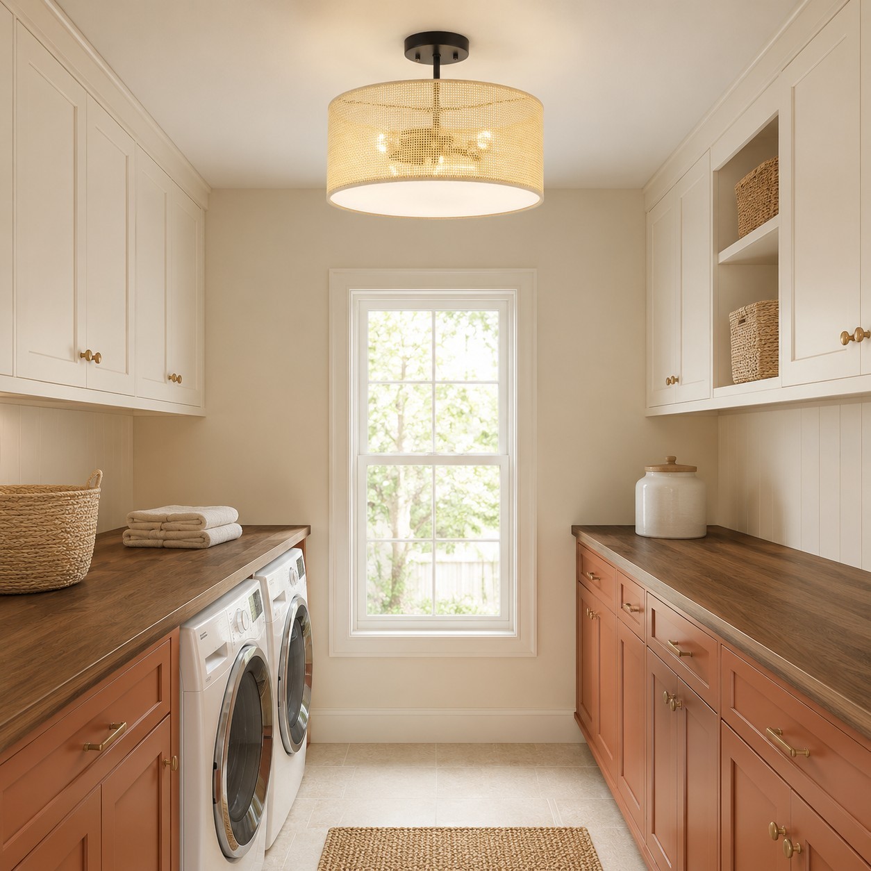 Zaylen Farmhouse Rattan Semi Flush Mount Ceiling Light
