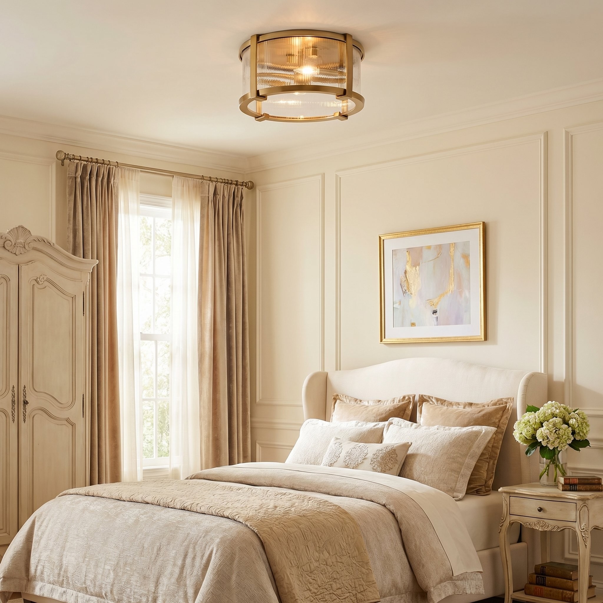 Gillen Vintage Ribbed Glass Drum Flush Mount Ceiling Light
