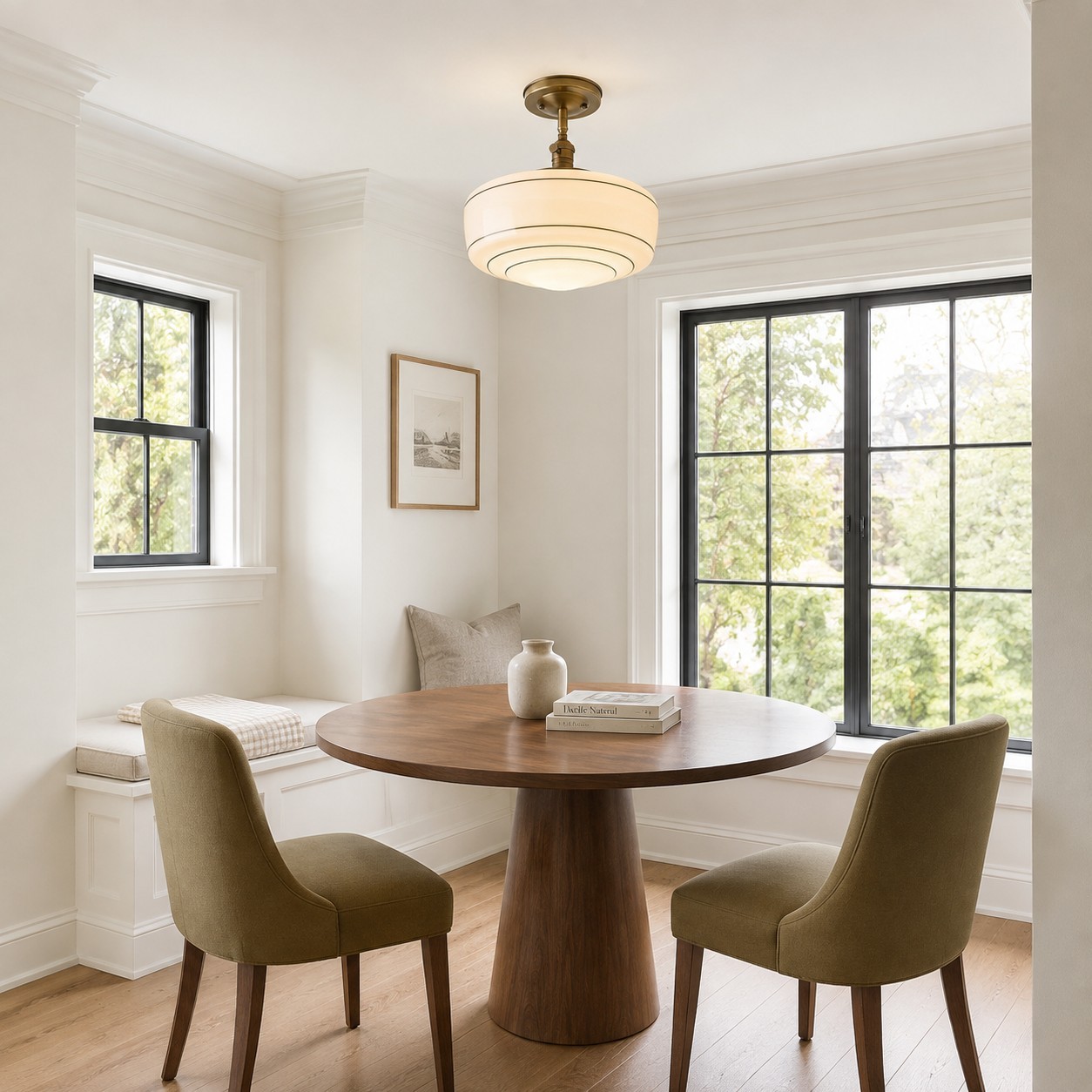 Quinlix Mid-Century Modern Milk Striped Glass Ceiling Lamp