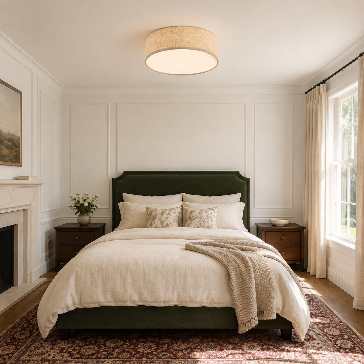 Toren Modern Linen Fabric Drum Flush Mount Ceiling Light