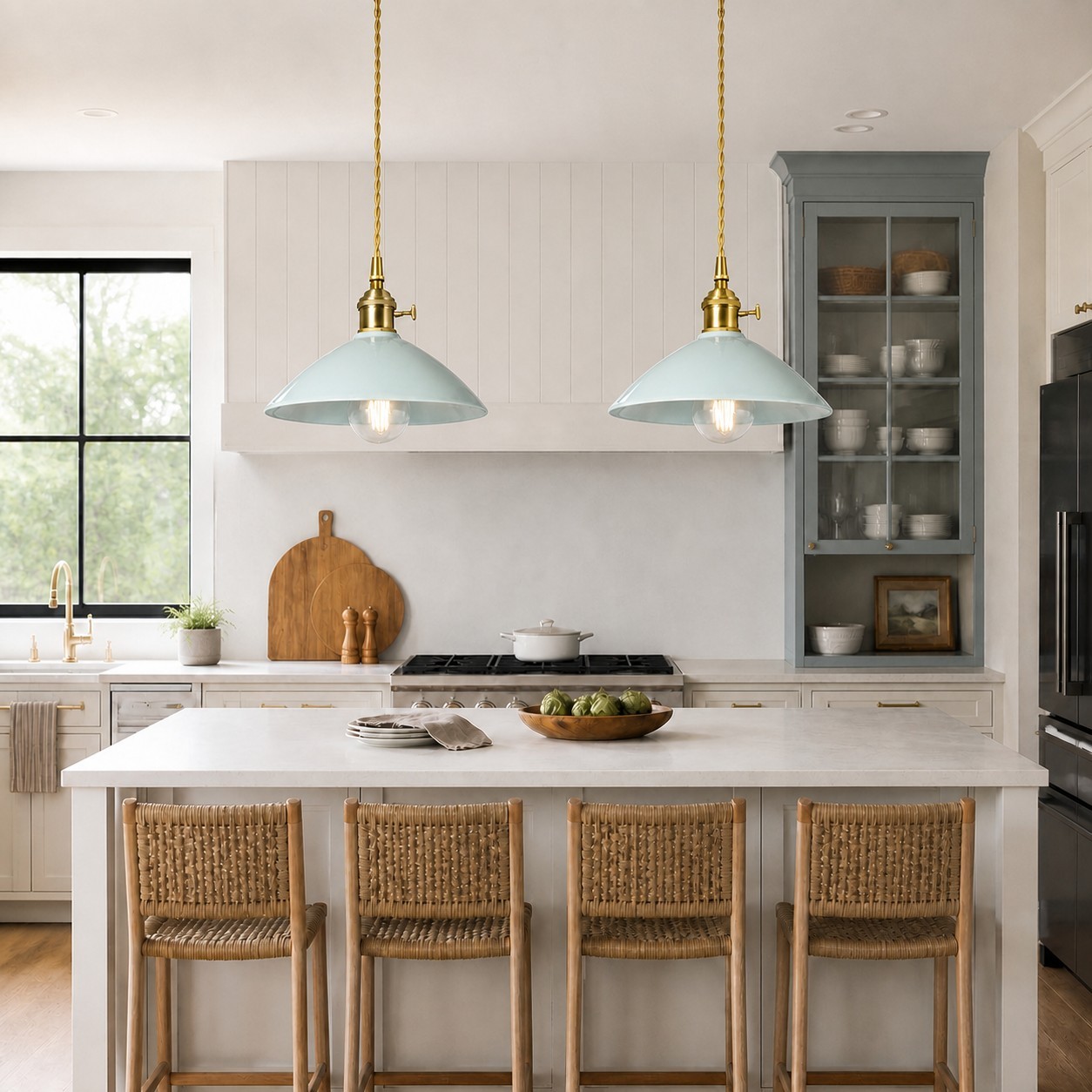 Lenora Vintage Ceramic Brass Cone Pendant Light