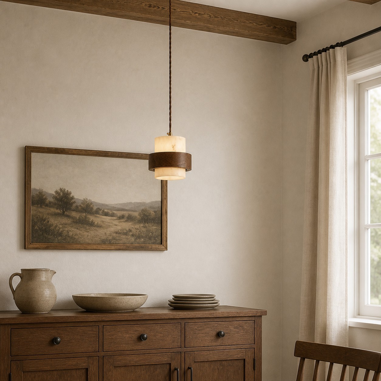Sienna Wabi Sabi Wood and Alabaster Layered Pendant Light