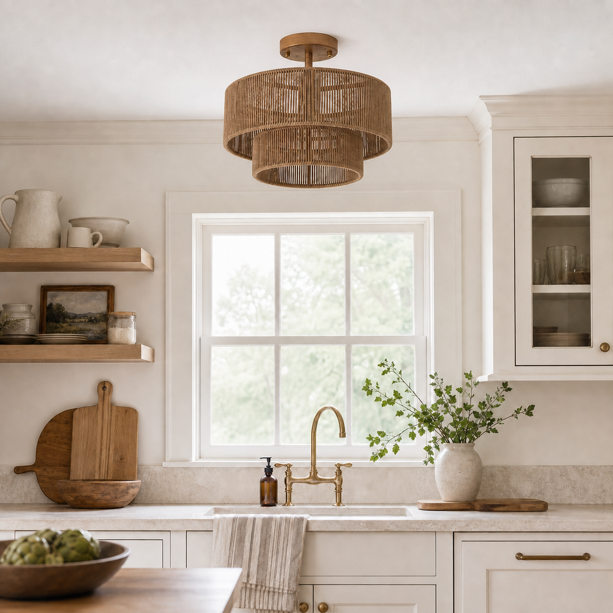 Ivon Handwoven Jute Rope Double Drum Ceiling Light