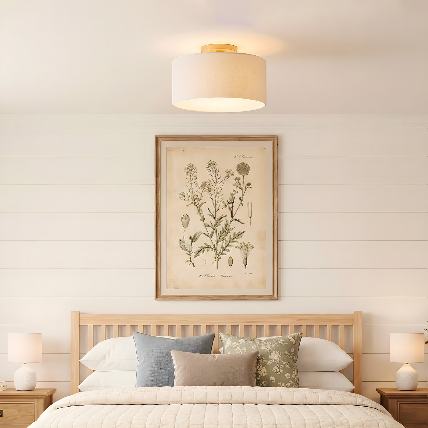 Joram White Linen Drum Ceiling Light
