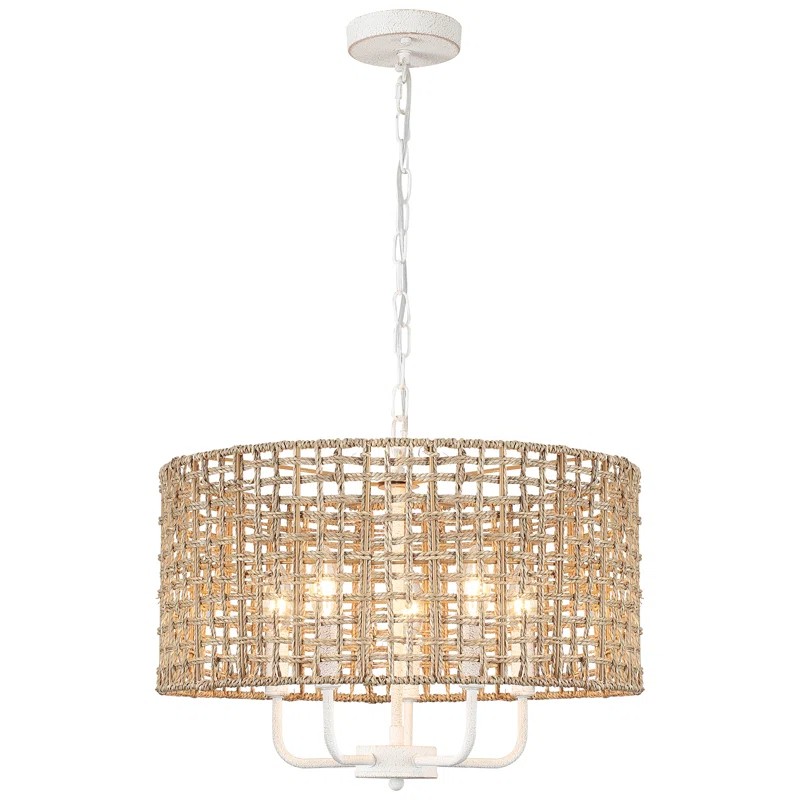 Arlo Bohemian 5 Light Natural Rattan Drum Chandelier