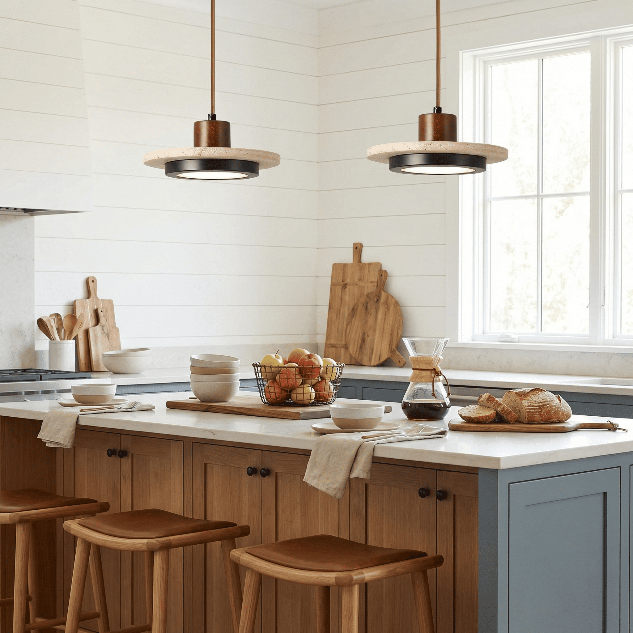 Kassia Wabi-Sabi Travertine Disc LED Pendant Light
