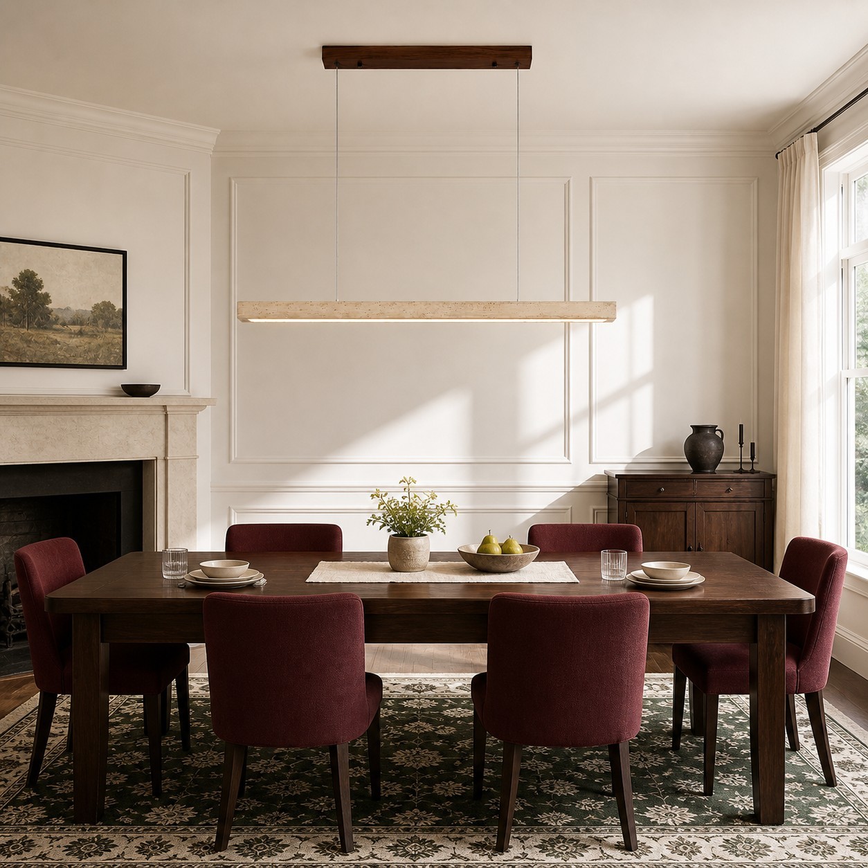 Umberto Minimalist Travertine Linear Pendant Light