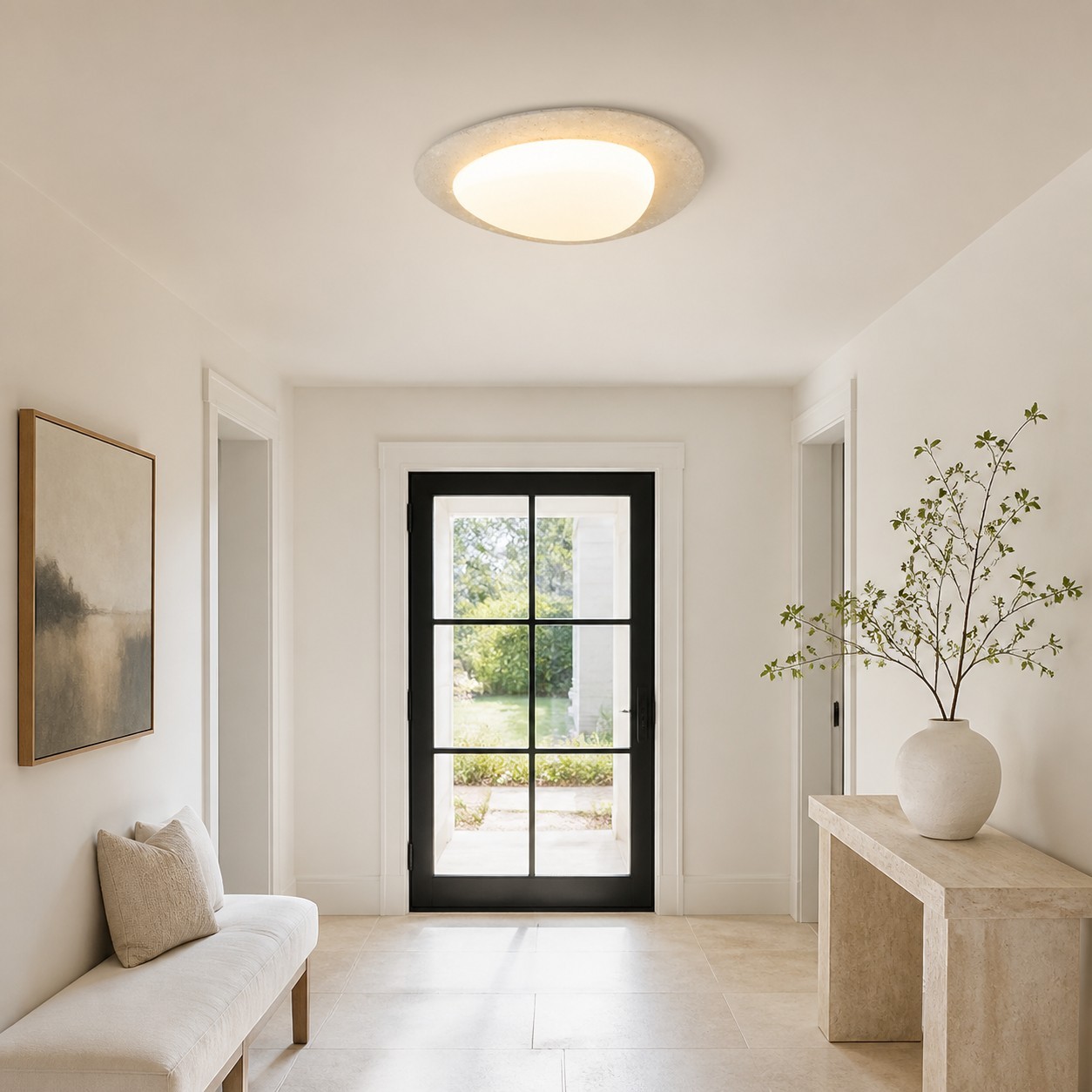 Odette Pebble-Shaped Travertine LED Flush Mount Ceiling Light