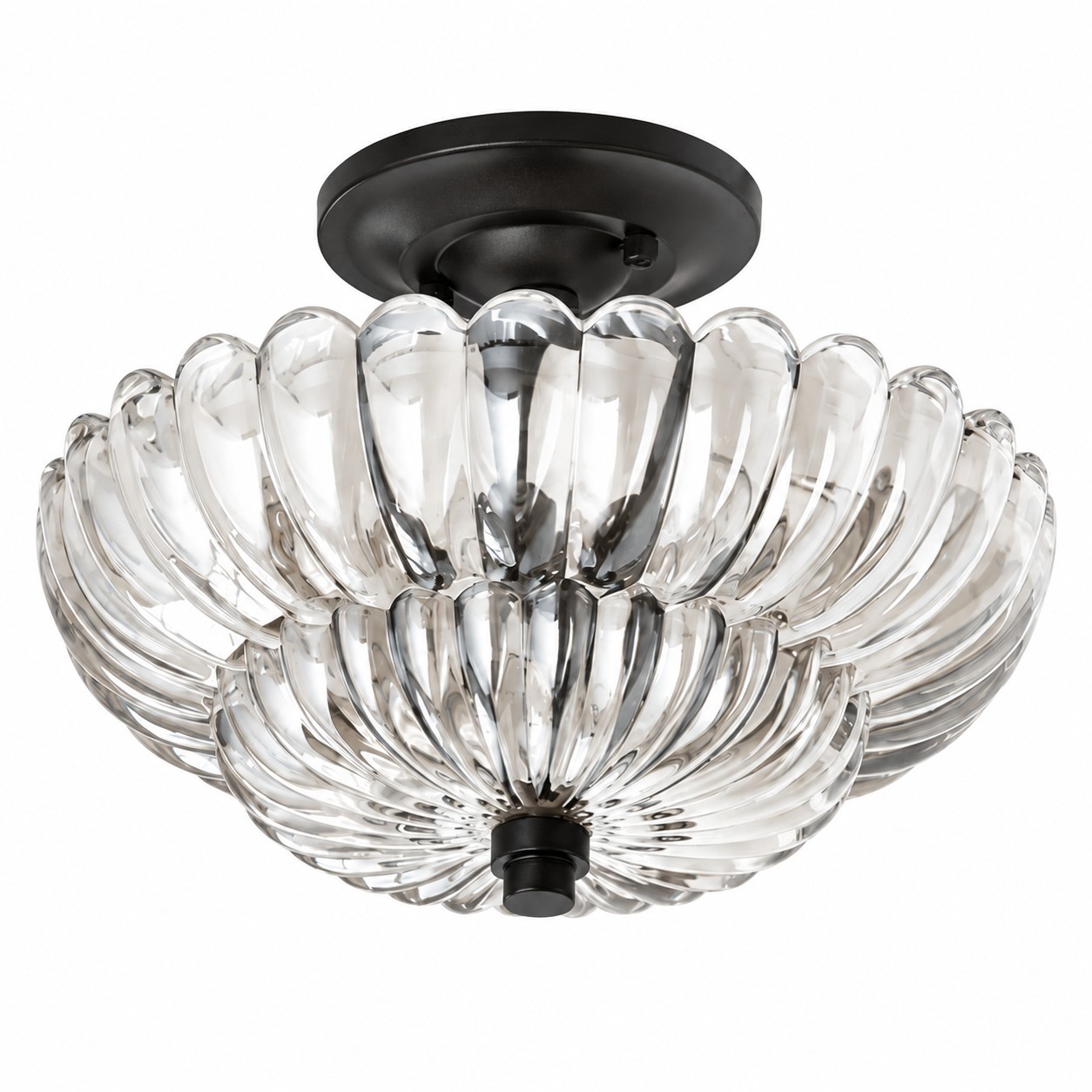 Raveena Vintage Amber Glass Semi Flush Mount Floral Ceiling Light