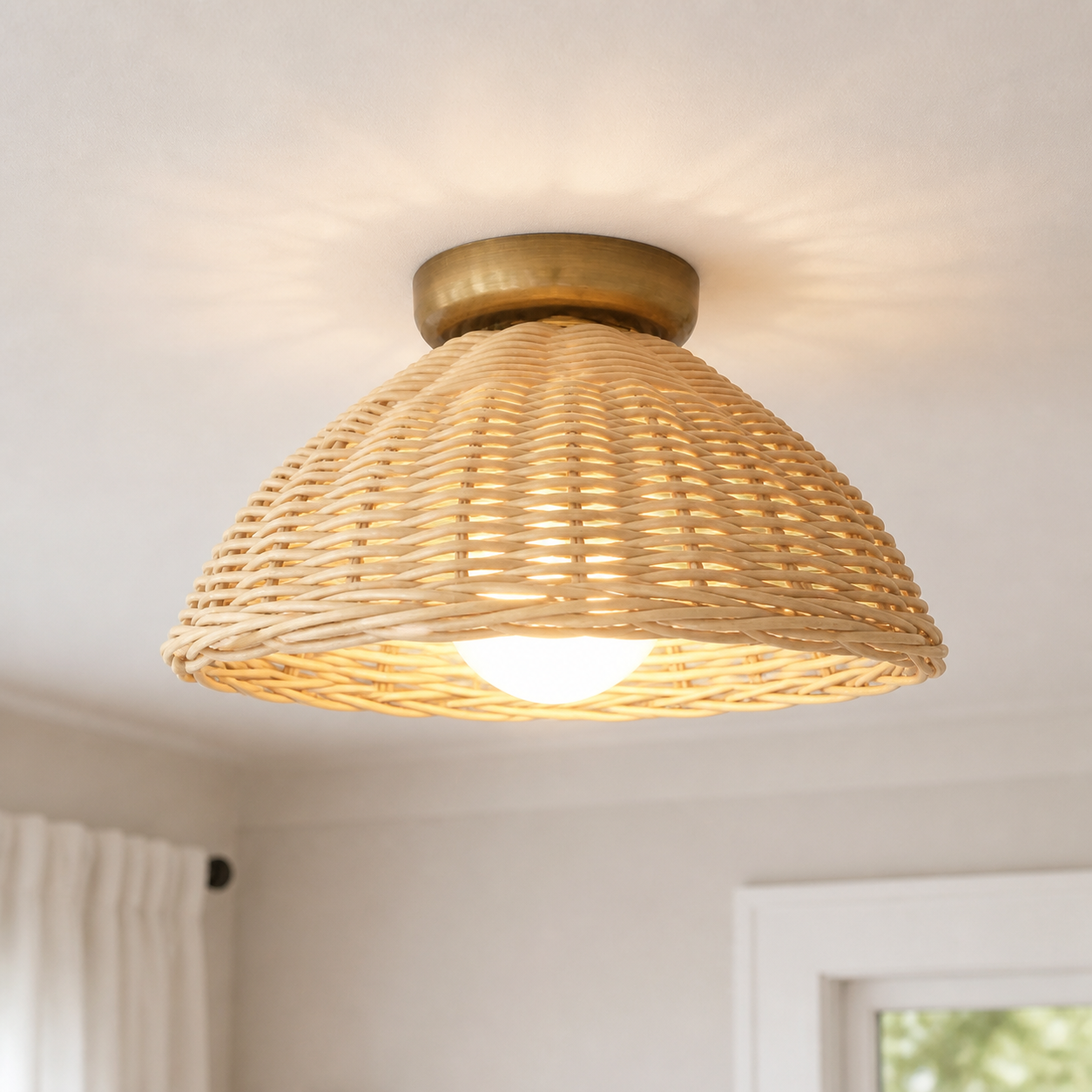 Allyson Farmhouse Rattan Flush Mount Ceiling Light