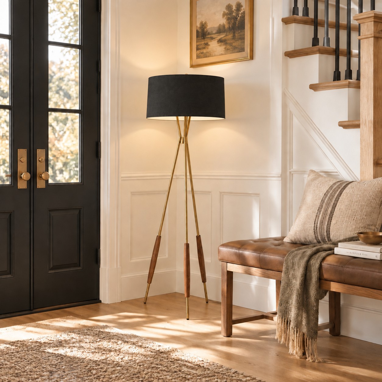 Kimaya Japanese Wabi Sabi Wood Tripod Floor Lamp