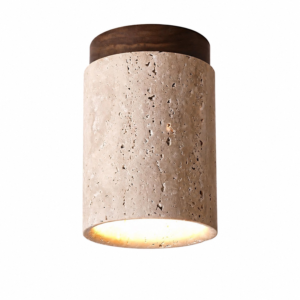 Hyrion Mini Wood And Stone Cylinder Travertine Ceiling Light