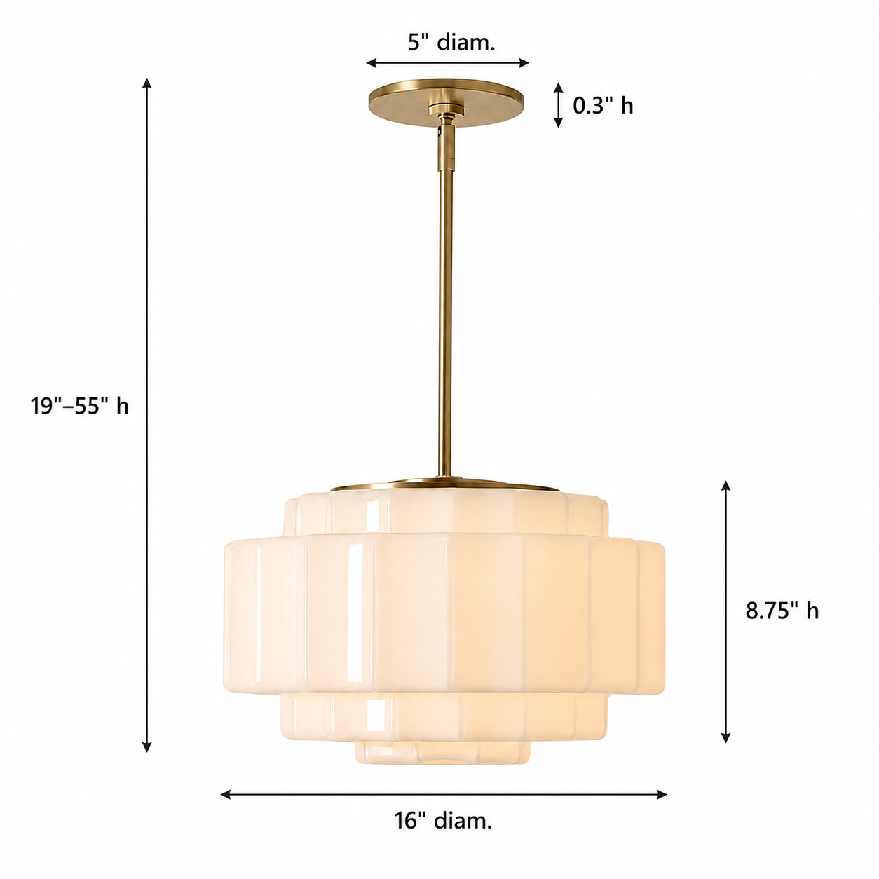 Winry Antique Brass Tiered Milk Glass Pendant Light