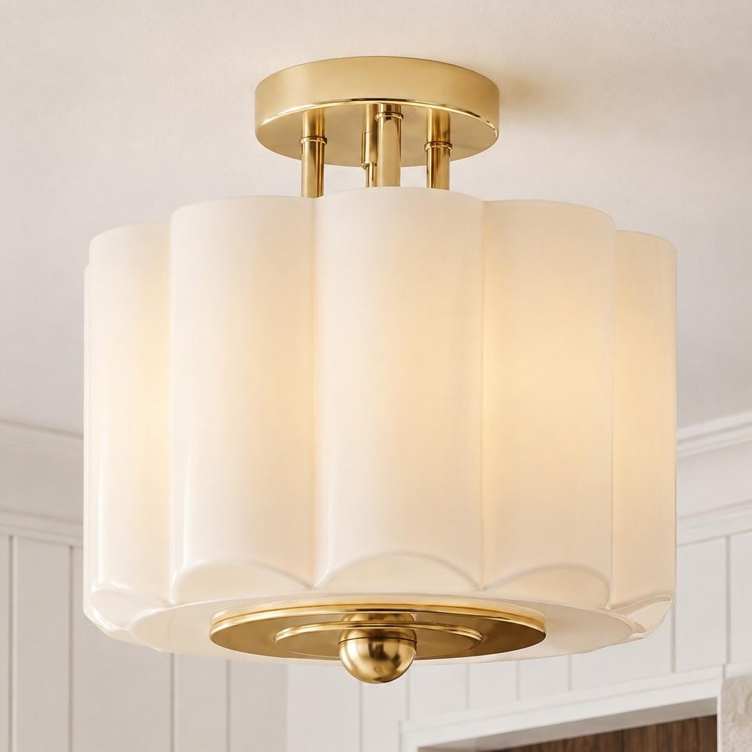 Hanahs Farmhouse Milk Glass Scalloped Shade Ceiling Light