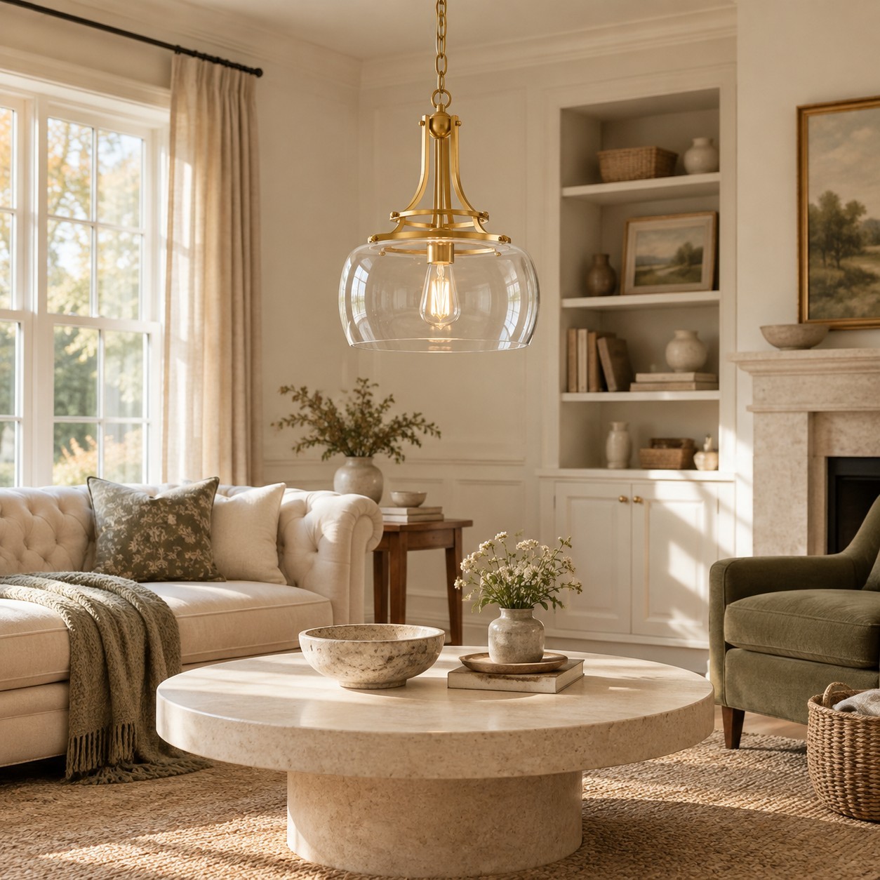 Thalys Brushed Gold Clear Glass Shade Charleston Pendant Light