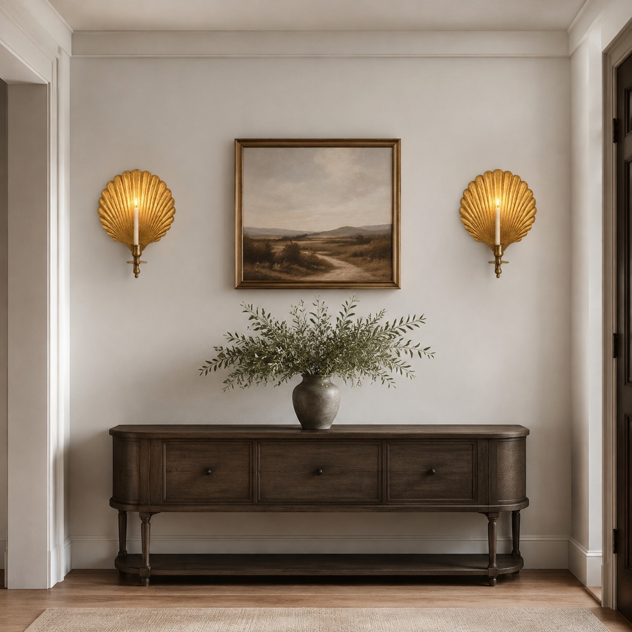 Irvin Antique Brass Shell Candlestick Wall Sconce