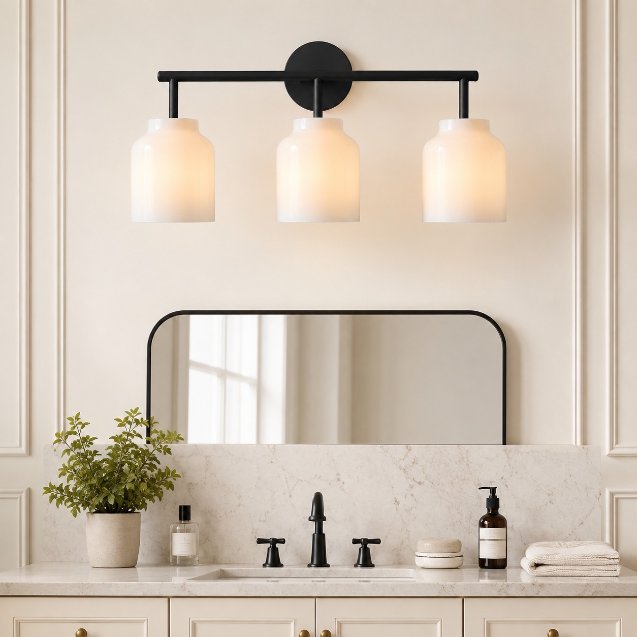 Drilon Modern 3-Light Milk Glass Bathroom Sconce