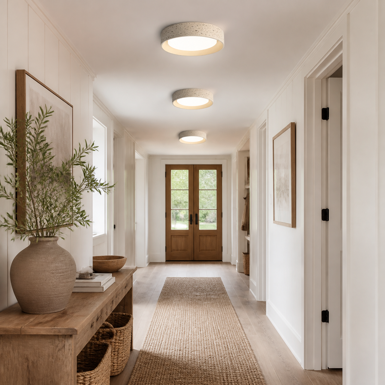 Ansel Wabi Sabi LED Travertine Round Flush Mount Ceiling Light