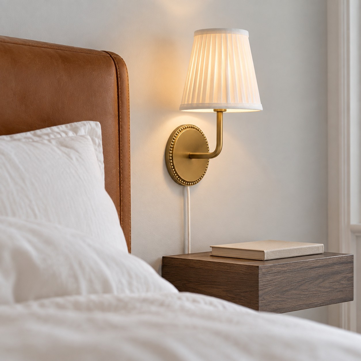 Veluna Vintage Brass Fabric Cone Wall Sconce