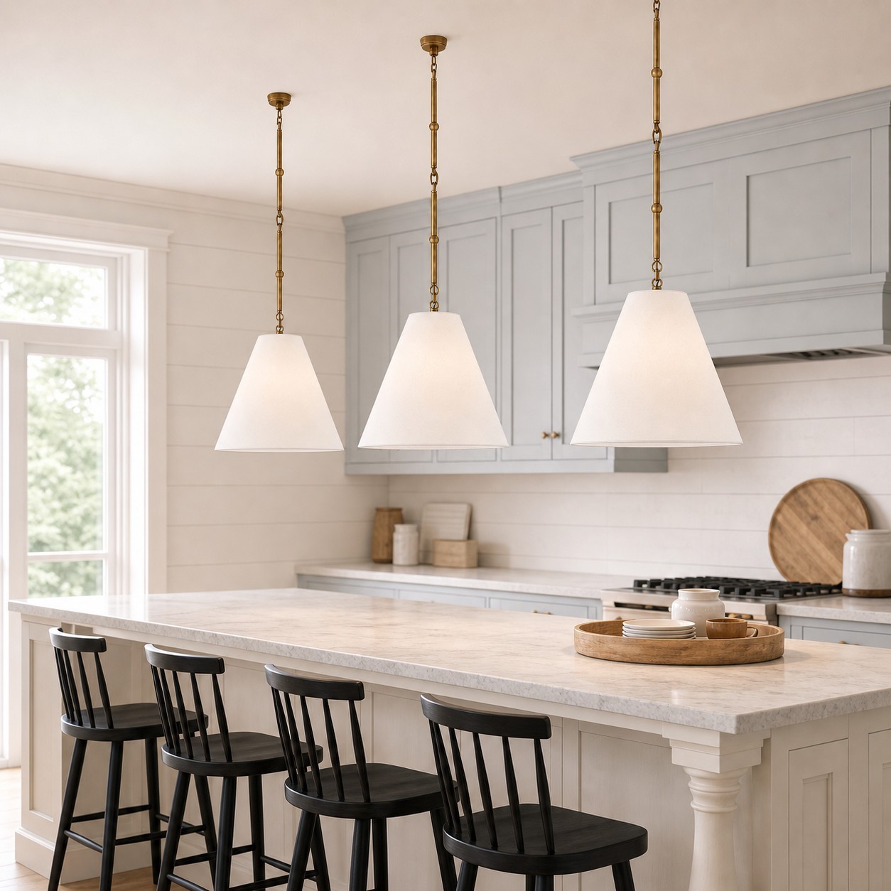 Felix Antique Brass-Finish White Fabric Cone Pendant Light