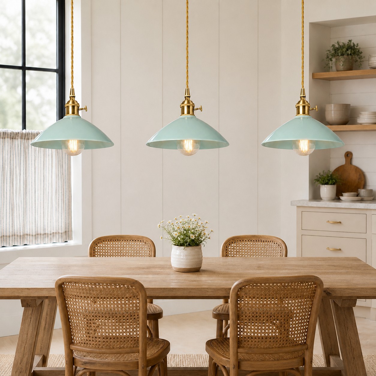 Lenora Vintage Ceramic Brass Cone Pendant Light