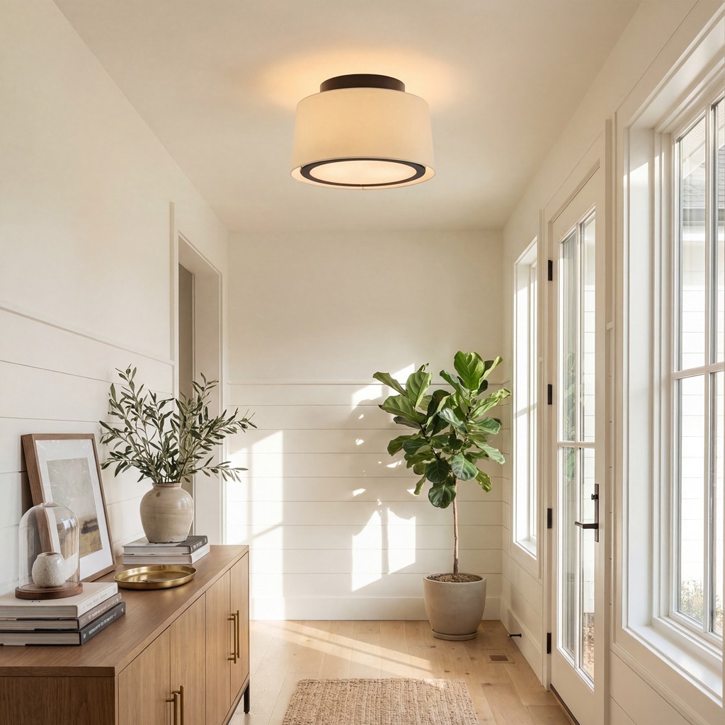 Zuri Farmhouse Drum Linen Ceiling Light