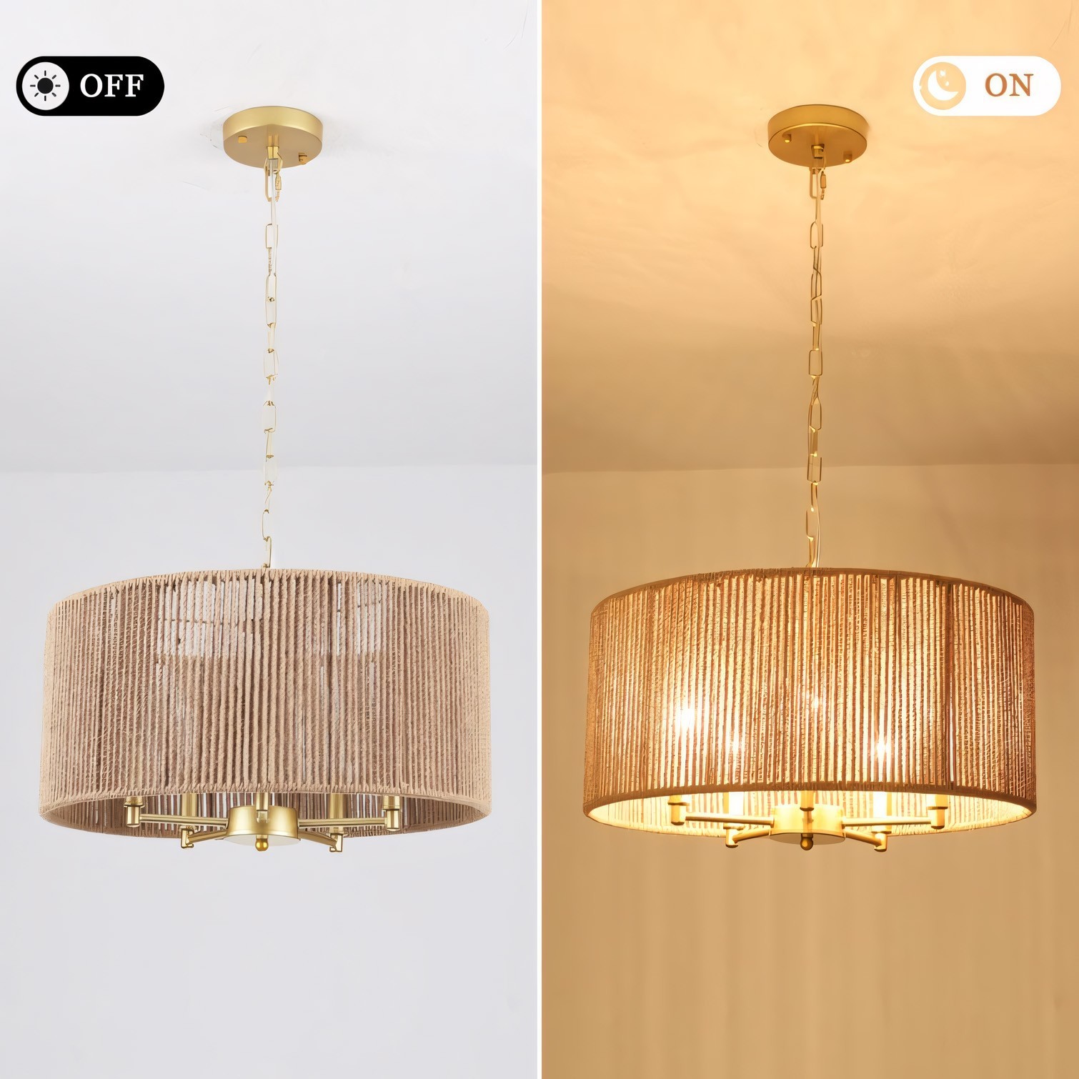 Haynes Rustic Rattan Dimmable Drum Pendant Light