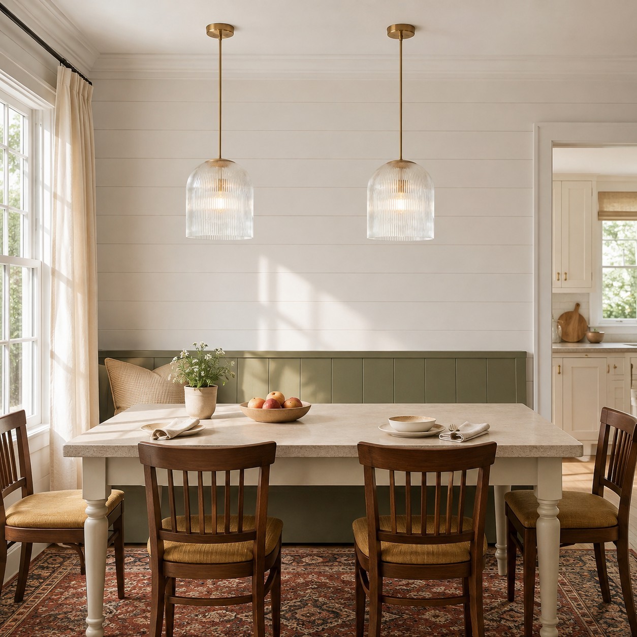 Alain Farmhouse Cooper Ribbed Glass Pendant Light