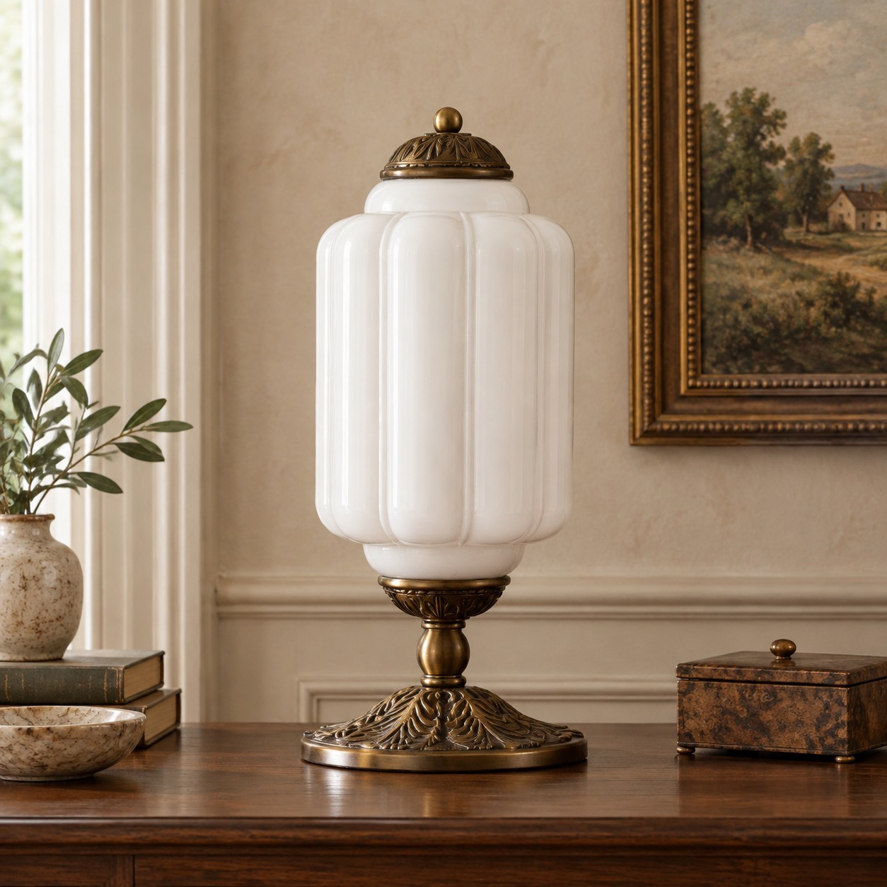 Nexos French Retro Cream Glass Textured Eloise Table Lamp
