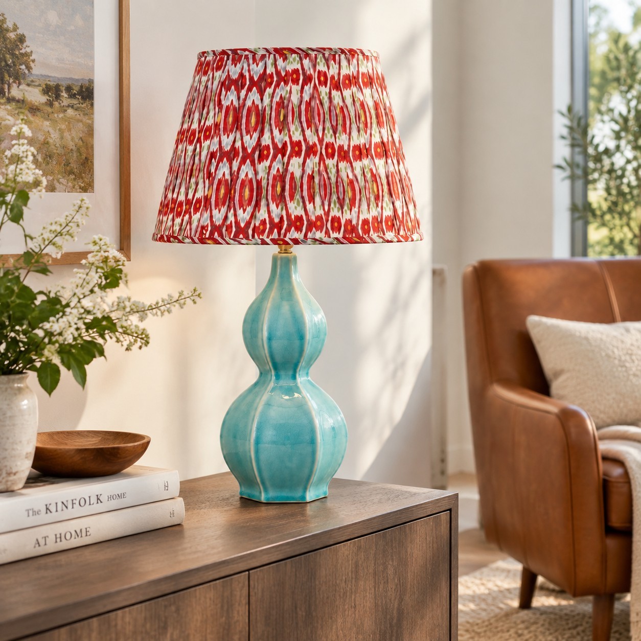 Cresenda Bohemian Fabric Ceramic Gourd Table Lamp