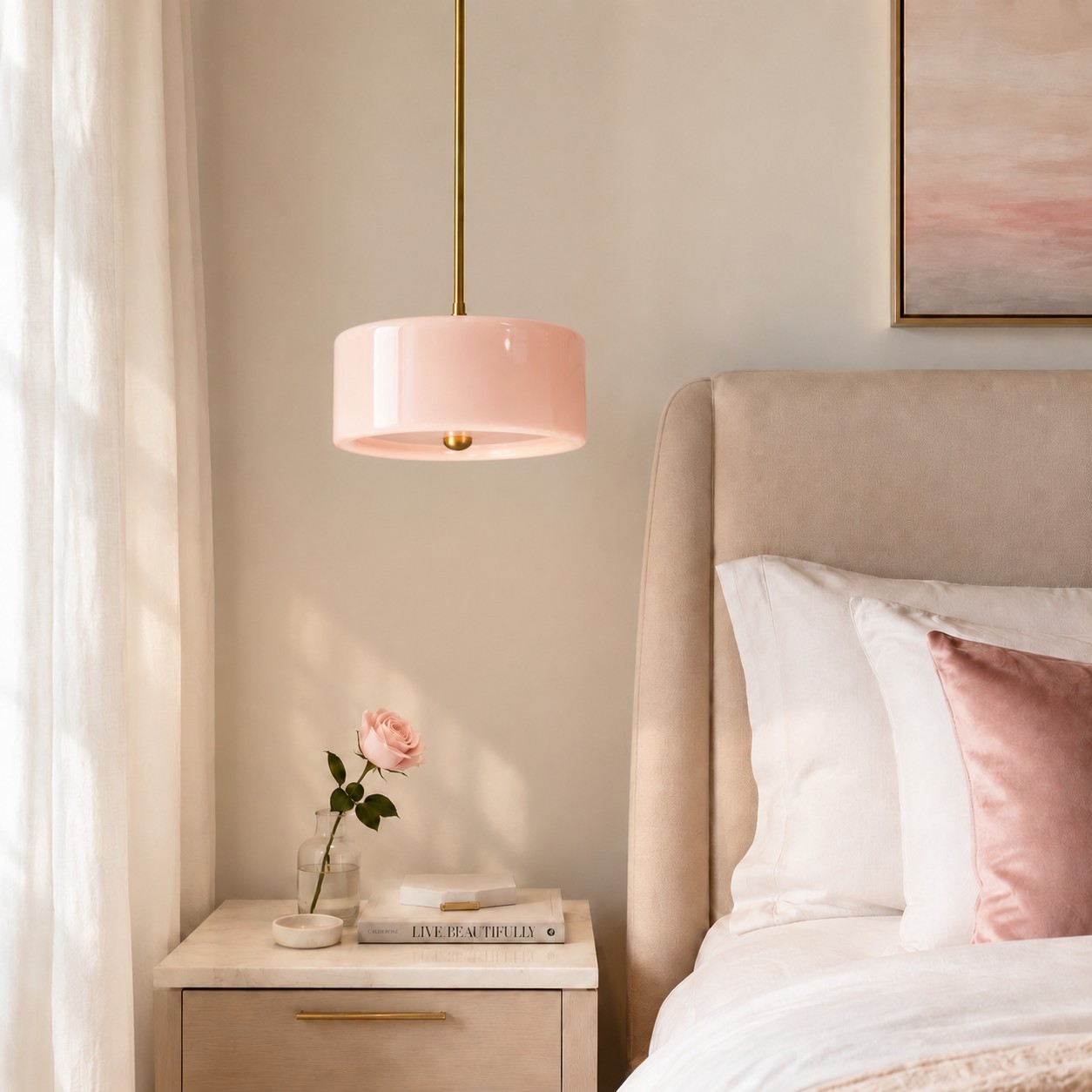 Xavier Modern Glossy Ceramic Drum Pendant Light