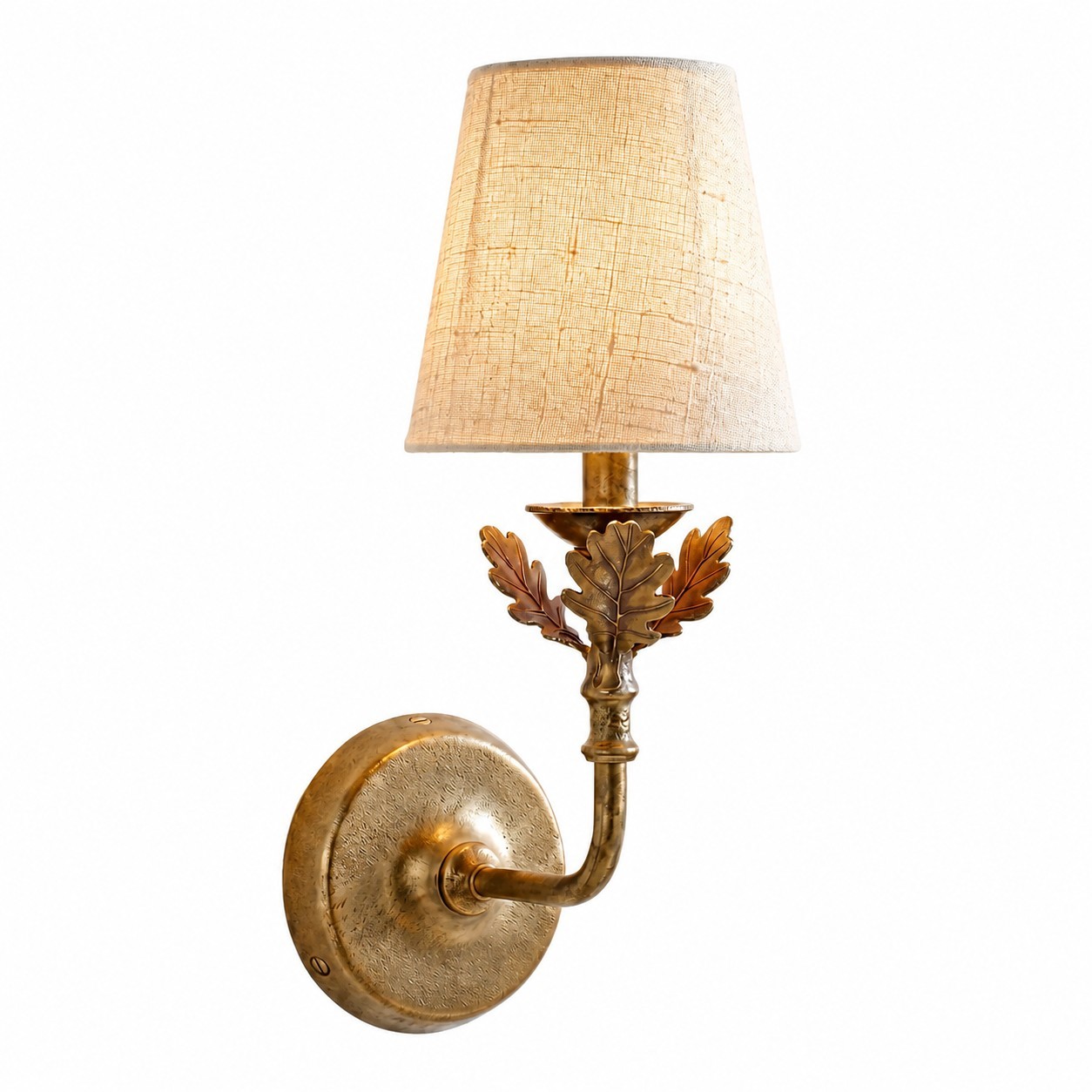 Sylvan Traditional Botanical Brass-Tone Fabric Shade Wall Sconce