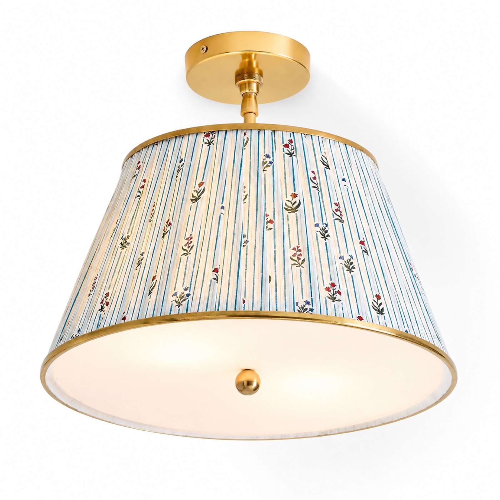 Celestine French Country Pleated Fabric Semi-Flush Ceiling Light