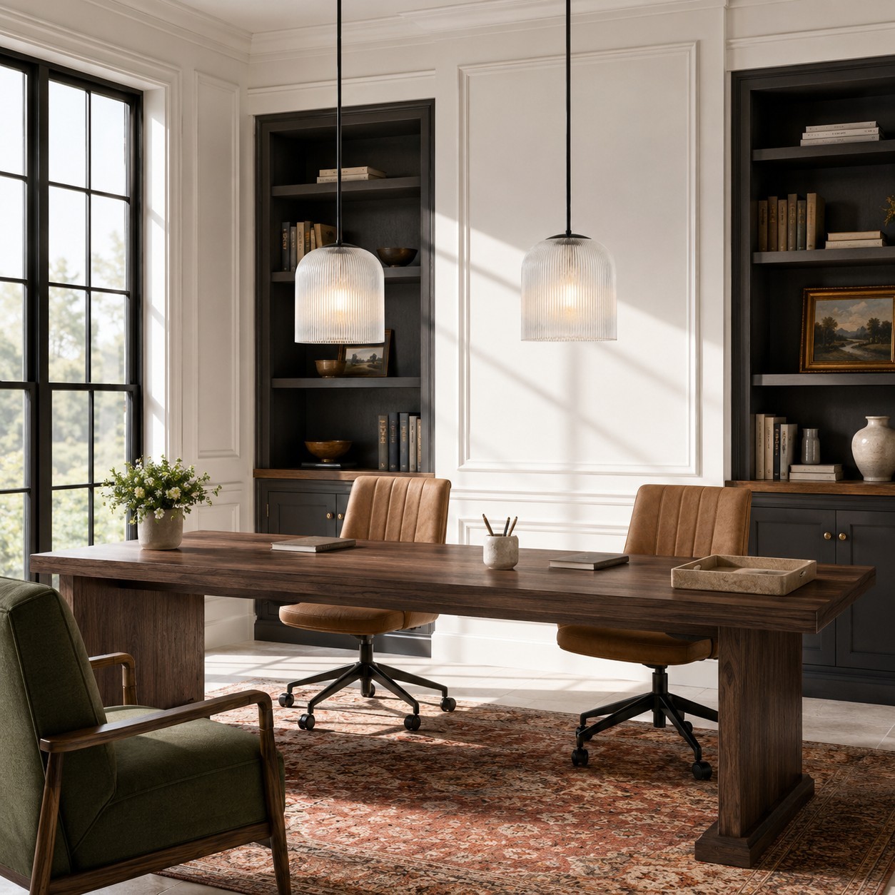 Alain Farmhouse Cooper Ribbed Glass Pendant Light