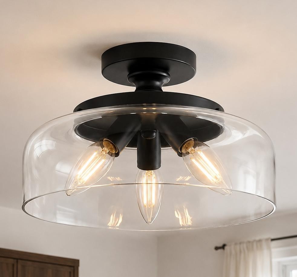 Santos Vintage Hand Carved Floral Clear Glass Semi Flush Mount Ceiling Light