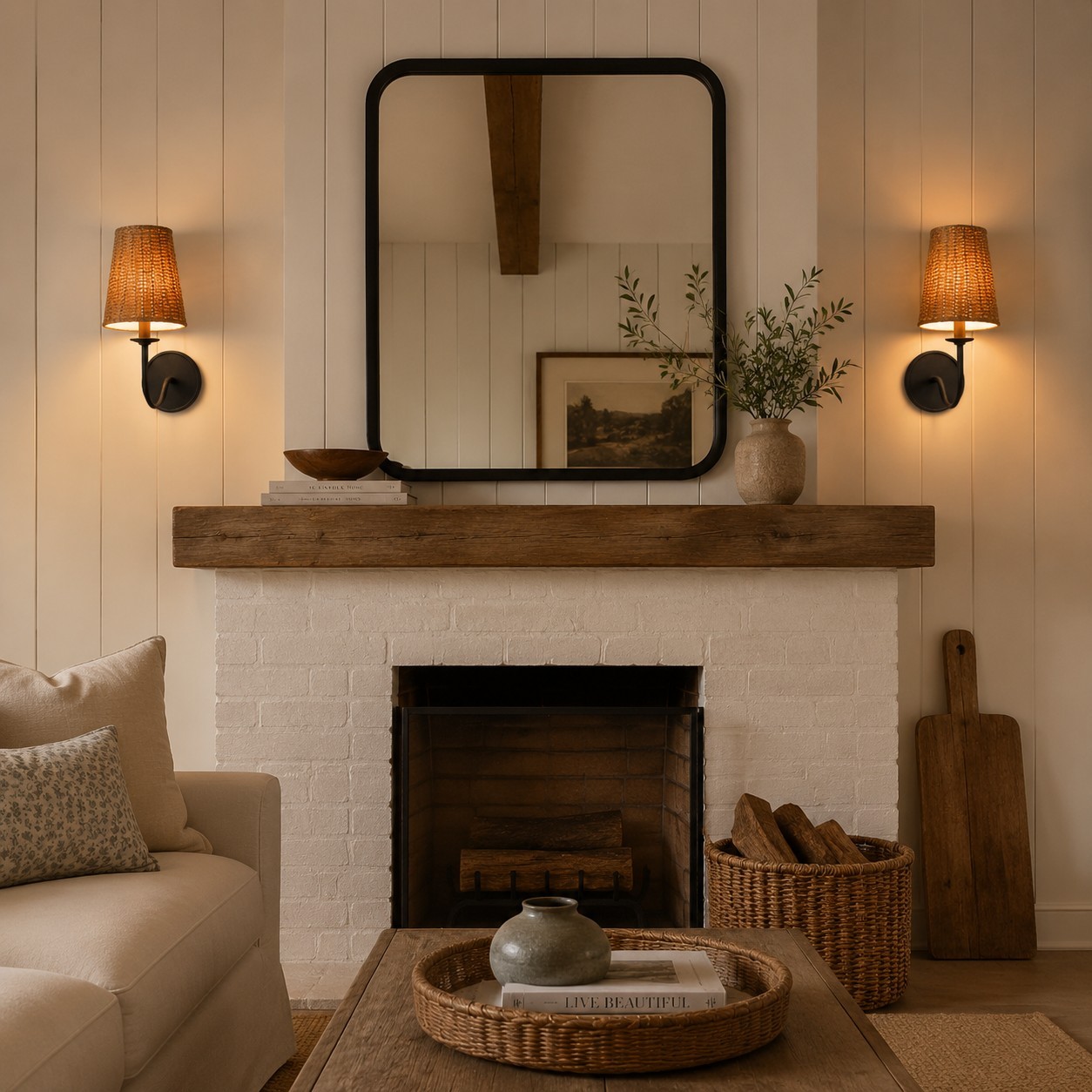 Alfred Farmhouse Rattan Brass Wall Sconce