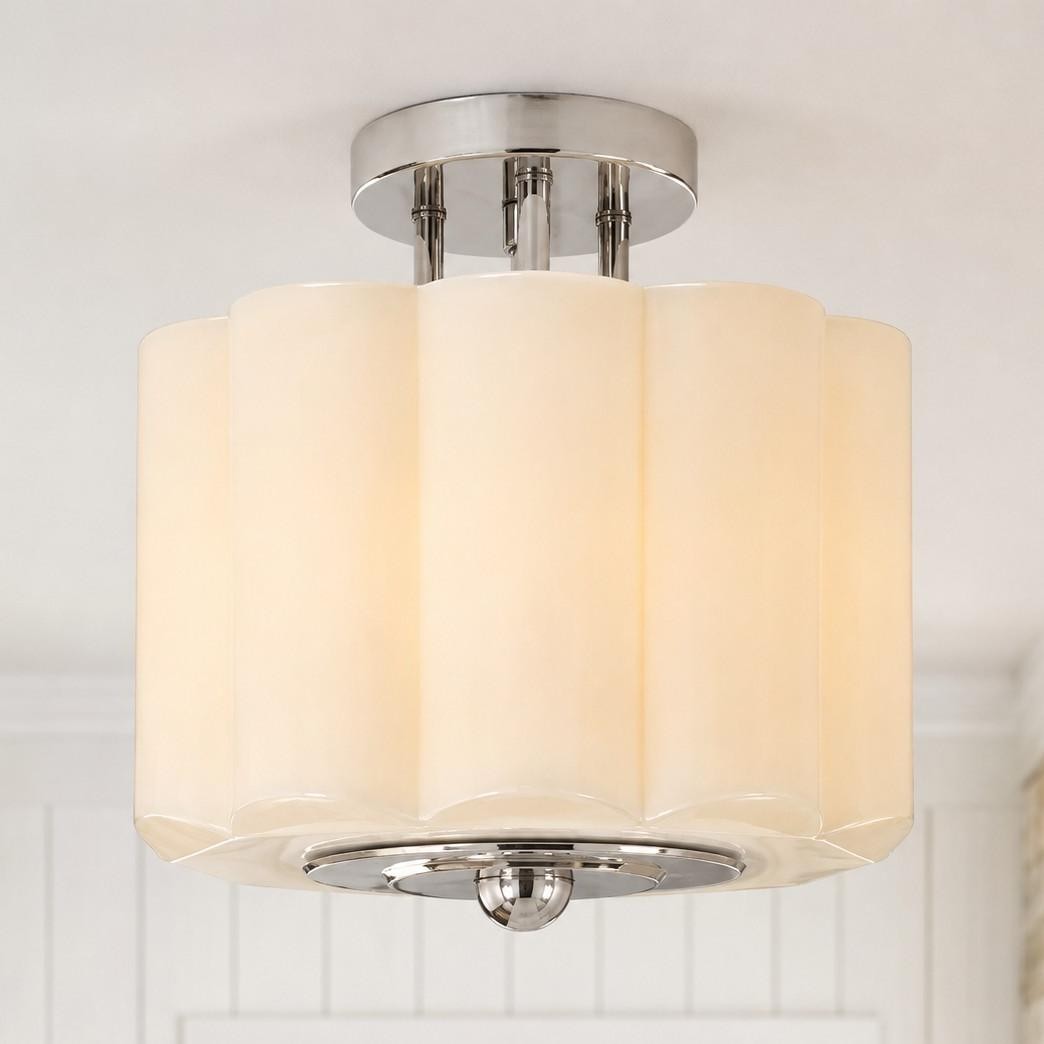 Hanahs Farmhouse Milk Glass Scalloped Shade Ceiling Light